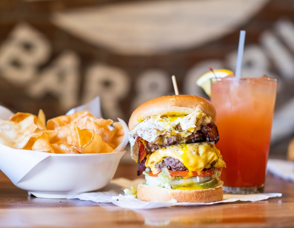 Snacks, burger and cocktail